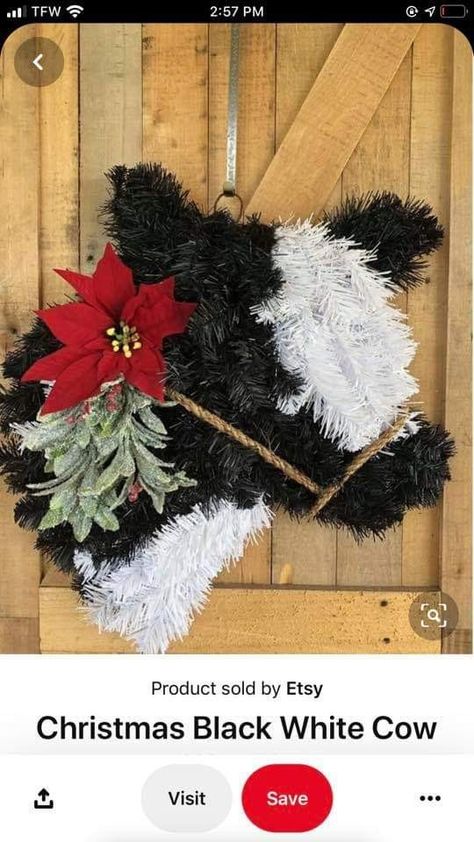 Cow Wreath, Horse Wreaths, Entrance Gate, Dairy Cattle, Door Entrance, Cowboy Christmas, Christmas Black, White Cow, Western Christmas