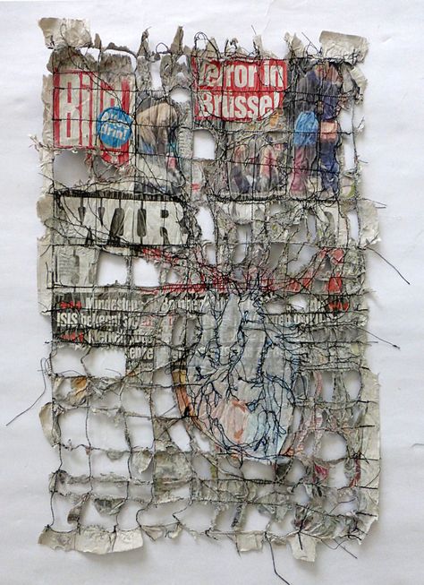 https://flic.kr/p/EFNtUw | being the news | altered newspaper  die Nachrichten sein veränderte Zeitung Ines Seidel, Art Fibres Textiles, Newspaper Paper, Textiles Sketchbook, A Level Textiles, Art Alevel, Wal Art, Paper Yarn, Newspaper Art