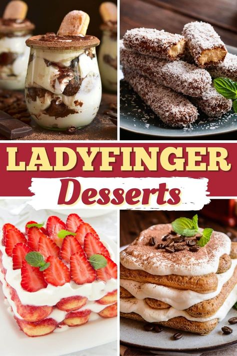 These ladyfinger desserts are so easy and so divine! From tiramisu to icebox cake to cupcakes, you'll flip for these simple no-bake desserts. Ladyfinger Desserts, Lady Finger Cake Recipe, Lady Fingers Dessert, Easy Recipes To Try, Lady Fingers Recipe, Finger Food Desserts, Finger Desserts, Lady Finger Cookies, Deserts Easy