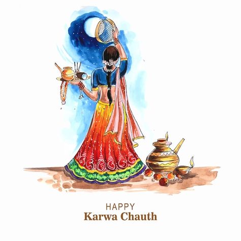 Indian traditional festival happy karwa ... | Free Vector #Freepik #freevector #festival-background #karwachauth #indian-festival #hinduism Happy Krwachoth Wishes, Karwa Chauth Images Hd, Karwachauth Wallpaper, Karwa Chauth Background, Karwa Chauth Rangoli, Karwachauth Background, Karwachauth Creative Ads, Karwa Chauth Pics, Karwa Chauth Wallpaper