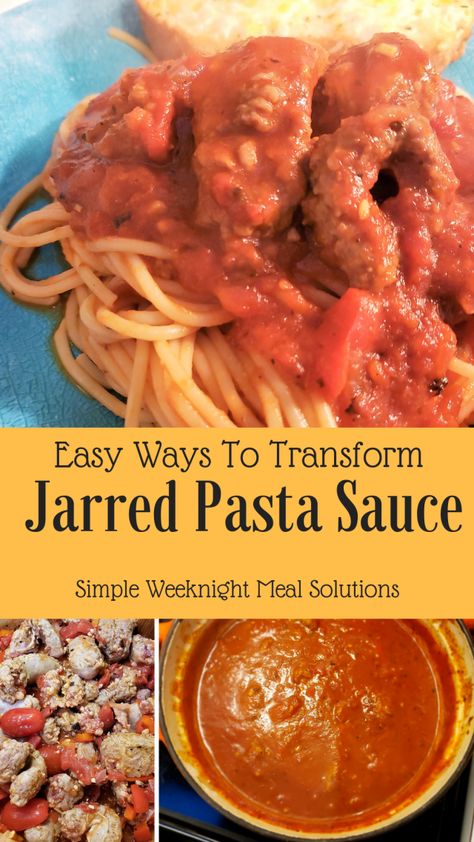 Transform Jarred Pasta Sauce. Cook like an Italian by elevating jarred pasta sauce. This budget friendly weeknight meal is perfect to please a crowd, large family and even the kids will love it! Soup Recipes Vegetarian, Healthy Recipes Crockpot, Pasta Sauce Recipe, Recipes Easy Dessert, Recipes Potato, Simple Meals, Yummy Pasta Recipes, Pasta Sauce Recipes, Easy Meal Ideas