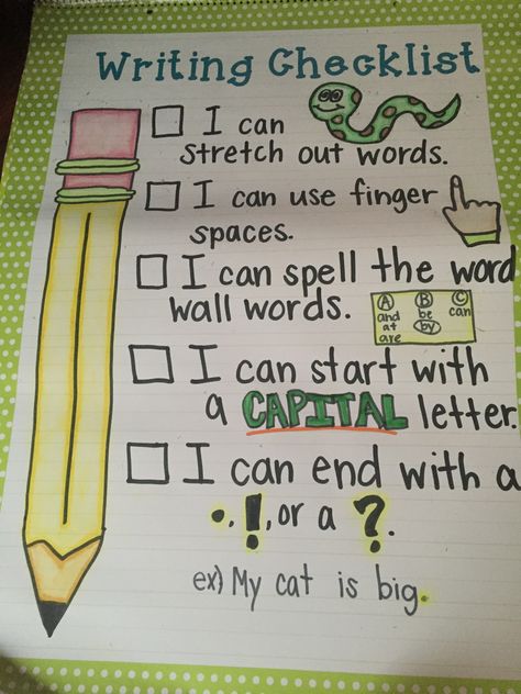 Writing Checklist Anchor Chart, Kindergarten Anchor Charts, Writing Checklist, 2nd Grade Writing, Classroom Anchor Charts, Writing Anchor Charts, First Grade Writing, Kindergarten Ela, 2nd Grade Ela