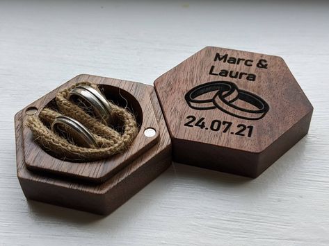 Excited to share the latest addition to my #etsy shop: Wedding Personalised Engraved ring box proposal ring bearer I do custom design wooden initials name date Mr and Mrs ring pillow gift hexagon https://etsy.me/36aO34p #brown #wedding #engagement #bridal #engraved #cu Mrs Ring, Ring Box Proposal, Engraved Ring Box, Hessian Fabric, Personalized Ring Box, Wedding Cushion, Wooden Initials, Proposal Ring Box, Custom Cufflinks