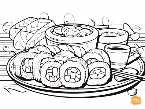 illustration of Sushi bar coloring pages Japanese Food Coloring Pages, Sushi Coloring Page, Bobbie Goods, Coloring Page For Adults, Food Coloring Pages, Art 2024, Sushi Bar, Kids Coloring Books, Sushi Rolls