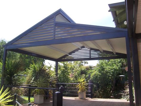 The addition of Pergolas and Verandahs to a home can add value when designed and built with quality and style in mind. Gable Pergola, Pergola Diy, Car Awnings, Building A Porch, Plans Architecture, Garden Canopy, Diy Canopy, Pergola Attached To House, Pergola Canopy