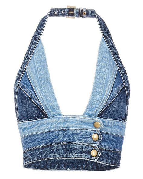 Denim Halter Top, Tie Halter Top, Blue Halter Top, Top Jean, Mode Hippie, Halter Neck Crop Top, Denim Outfits, Denim Crop Top, Top Halter