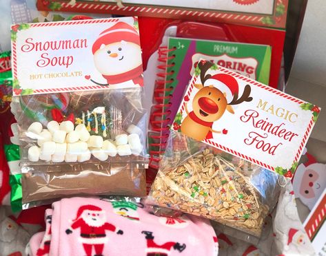 Diy Christmas Eve Box, Play Dough Christmas, Christmas Eve Box For Kids, Santa Nice List, Softball Christmas, Christmas Care Package, Christmas Favor Bags, Christmas Goodie Bags, Snowman Soup