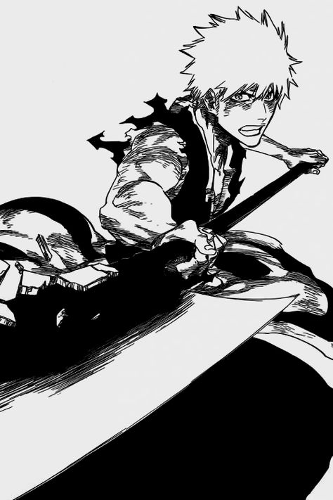 Bleach Kurosaki Ichigo Ichigo Black And White, Bleach Manga Ichigo, Bleach Panel Manga, Bleach Manga Wallpaper, Bleach Manga Art, Ichigo Wallpaper, Bleach Manga Panels, Bleach Ichigo Bankai, Bleach Tattoo