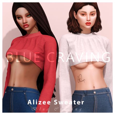 Alizee Sweater | Blue Craving on Patreon Cc Mods, Blue Crew, Sims 4 Cas, Sims 4 Cc, Sims 4 Mods, The Sims 4, Sims Cc, Blue Sweaters, Cropped Sweater