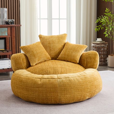 Wrought Studio Chenille Armchair Bean Bag Chairs | Wayfair Cozy Bean Bag, Comfy Bean Bag, Round Sofa Chair, Furniture Foam, Bean Bag Bed, Bean Bag Couch, Bean Bag Cover, Adult Bean Bag Chair, Bean Bag Chairs