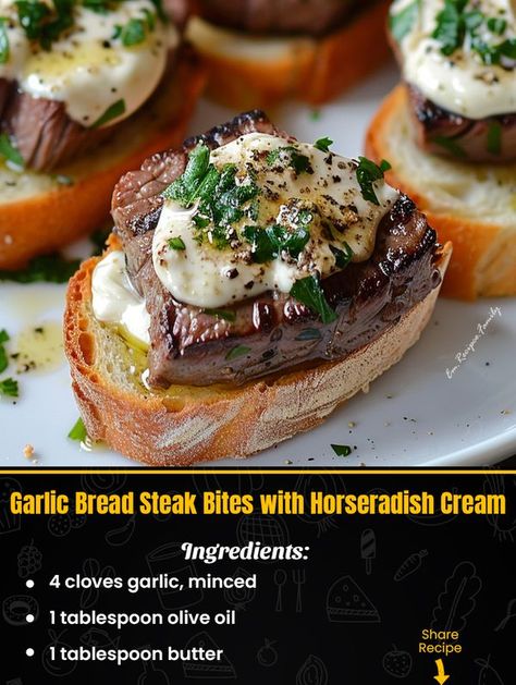 Garlic Bread Steak Bites With Horseradish Cream Sauce, Steak With Horseradish Sauce, Garlic Bread Steak Bites, Steak Sirloin, Horseradish Cream Sauce, Breaded Steak, February Quotes, Cube Steak Recipes, Horseradish Cream