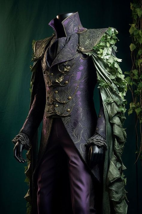 Faerie Clothes Men, Purple Fantasy Suit Male, Male Outfits Fancy, Fantasy Suit Art, Fairytale Suit, Fantasy Suit Design, Mens Fantasy Clothing, Fae Outfit Male, Fairy Outfit Male