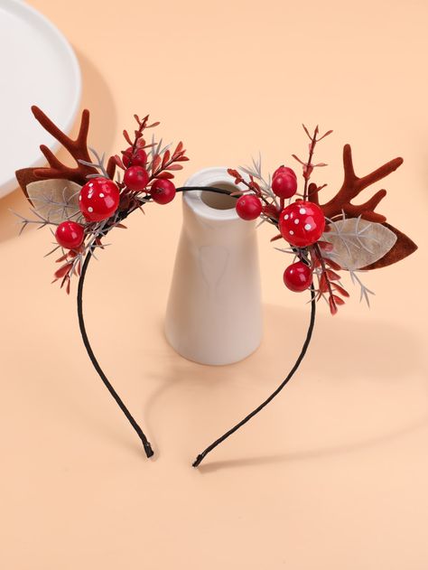 Multicolor Casual Collar  Polyester  Costume Headband Embellished   Women Accessories Christmas Head Band, Diy Christmas Hair Accessories, Christmas Tiara, Christmas Dinner Party Decorations, Xmas Headbands, Diy Reindeer Antlers Headband, Christmas Antlers Headband, Christmas Headbands Women, Christmas Headband Diy