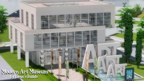 Modern Art Museum Lotes The Sims 4, Modern Art Museum, The Sims 4 Lots, San Myshuno, Sims 4 House Building, The Sims 4 Packs, Sims Building, Sims House Design, Sims 4 Cc Furniture