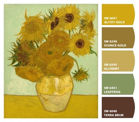 Paint colors from Chip It! by Sherwin-Williams  Van Gogh Sunflowers Van Gogh Coloring, Salvatore Dali, Van Gogh Flowers, Sunflower Colors, Van Gogh Sunflowers, Color Pallete, Arte Van Gogh, Color Palette Bright, Van Gogh Paintings