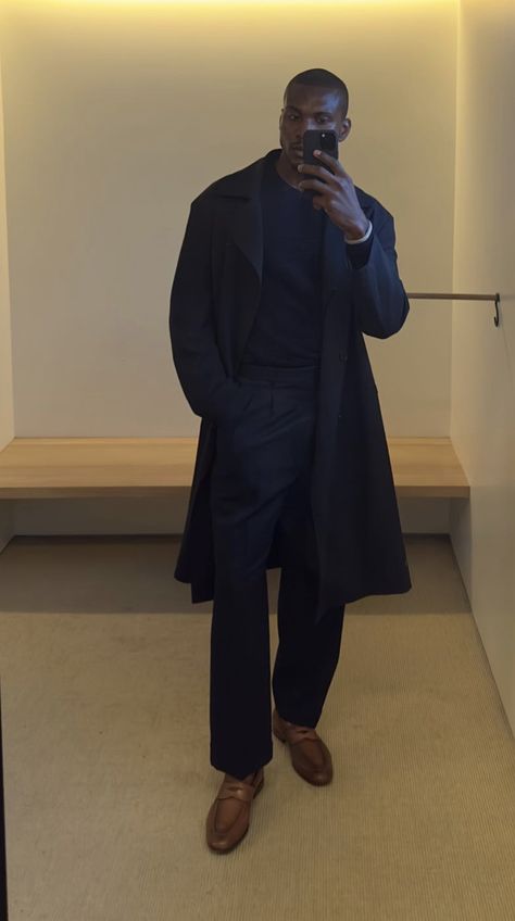 JAMES ACAI Black Outfits Men Classy, Men Casual Suit Outfit, Men In Scarf, Ceo Suit Men, Old Money Outfits Black Man, Black Gentleman Style, Men’s Work Outfits, Old Money Black Men, Rich Black Man Aesthetic