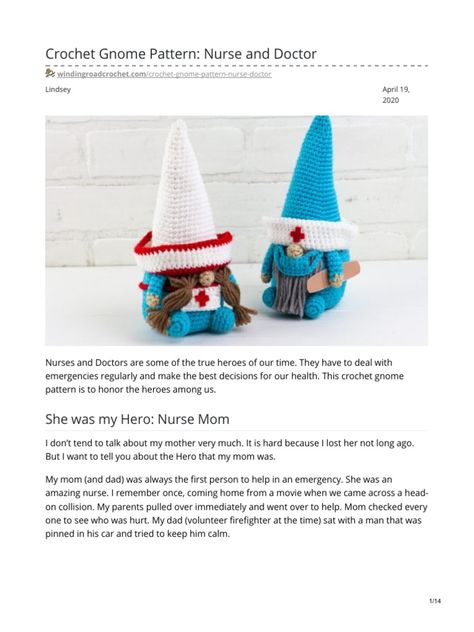 Scribd is the world's largest social reading and publishing site. Crochet Gnome Pattern, Hero Nurse, Crochet Gnome, Nurse Mom, Gnome Pattern, Gnome Patterns, Textile Arts, Nursing Mom, My Hero