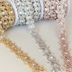 Bridal Trim, Rhinestone Rose, Bridal Applique, Opal Wedding Rings, Ribbon Headbands, Crystal Trim, Rose Gold Crystal, Rhinestone Appliques, Rhinestone Trim