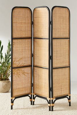 Scarlett Rattan Room Divider Screen | Anthropologie Room Dividing Ideas, Rattan Room Divider, Rattan Room, Room Dividing, Unique Living Room Furniture, Barn Remodel, Bamboo Room Divider, Space Dividers, Folding Room Dividers