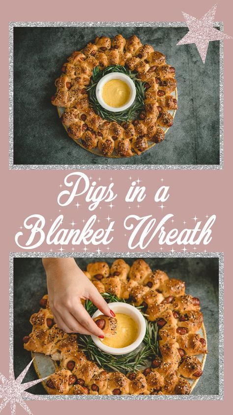 Pig In A Blanket Wreath Christmas, Pigs In A Blanket Recipe Christmas, Food Wreath Christmas, Pigs In A Blanket Appetizer, Sandwiches For Christmas Party, Thanksgiving Pigs In A Blanket, Pigs In Blanket Wreath, Fancy Pigs In A Blanket, Christmas Hotdogs