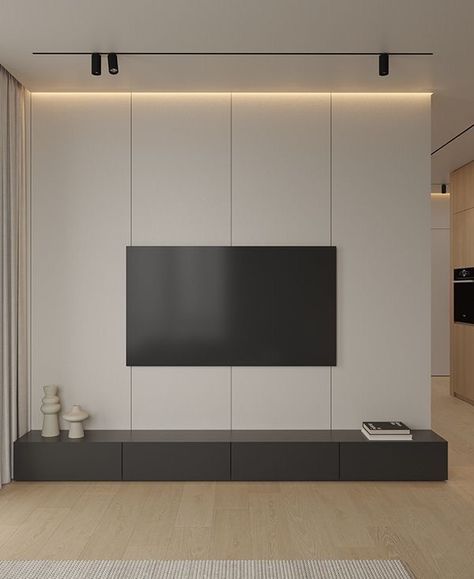 Minimal Tv Unit Design, Tv Wall Ideas, Room Minimal, Platform Bed Designs, Wall Trends, Tv Unit Decor, Modern Tv Wall Units, Cladding Design, Tv Cabinet Design