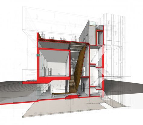 SECTION PERSPECTIVE - Arthouse at the Jones Center / LTL Architects Ltl Architects, Charleston Museum, Sectional Perspective, Arch Drawing, Presentation Techniques, Architecture School, Architect Drawing, Architecture Background, Architecture Graphics