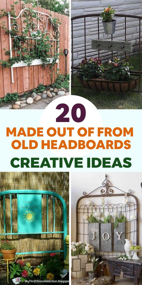 Discover creative ways to upcycle your old headboard with these clever DIY ideas! Transform it into a charming DIY headboard bench for your outdoor space or a stylish headboard coat rack for a more organized hallway. You can also repurpose sections into trendy headboard wall shelves to showcase your favorite decor pieces. Let your creativity shine by giving that old headboard a new purpose! Repurposed Iron Bed Frame, Diy Bench From Headboard, Reuse Headboard Ideas, Iron Bed Frame Ideas Repurpose, Bed Frame Repurpose Ideas, Uses For Old Headboards, Repurposed Iron Headboard, Vintage Headboard Repurpose, Old Headboards Repurposed