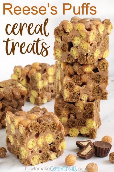 Marshmellow Treats, Cereal Treat Recipes, Homemade Rice Krispies, Melted Peanut Butter, Homemade Rice Krispies Treats, Puff Dessert, Marshmallow Cereal, Reese's Puffs, Chocolate Cereal