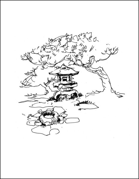 Japanese Shrine Drawing, Japan Sketch Drawings, Shrine Drawing, Japanese Tree Sketch, Japanese House Sketch, Traditional Japanese House Drawing, Japanese Garden Drawing, Japanese House Art, Japanese House Drawing