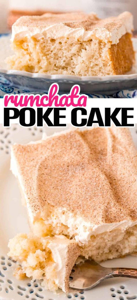 Pina Colada Poke Cake Recipe, Rumchata Recipes, Cake Ball Recipes, Alcoholic Desserts, Frosting Recipes Easy, Boozy Desserts, Poke Cake Recipes, Scrumptious Desserts, Poke Cake