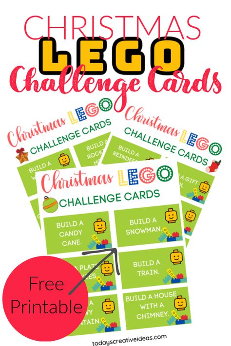 Lego Christmas Challenges For Kids, Lego Christmas Card Ideas, Lego Christmas Party, Christmas Lego Challenge, Lego Challenge Cards Free Printable, Lego Day Activities, Lego Christmas Ideas, Christmas Lego Ideas, Lego Challenge Cards