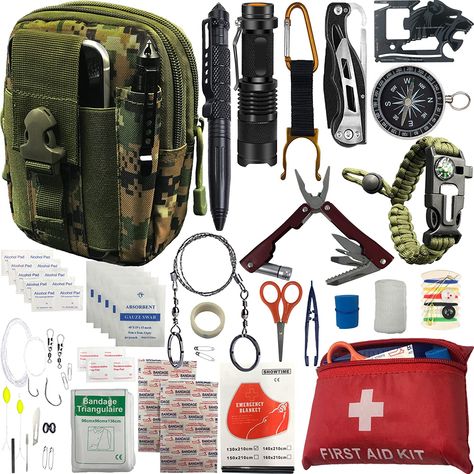 Emergency Survival kits, 65 pcs in 1 Survival Gears with First Aid Compass Knife Tactical Tools Cool Gadgets for Outdoor Camping Hiking Biking Home Gifts Ideas for Men Husband Boyfriend Dad Father Boy Survival Gadgets, Emergency Blanket, Camping Safety, Emergency Survival Kit, Camping Kit, Fishing Kit, Survival Equipment, Aid Kit, Adventure Camping