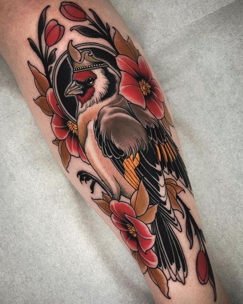 Goldfinch Tattoo, Traditional Tattoo Animals, Germany Tattoo, Robin Tattoo, European Goldfinch, Tattoo Instagram, Goldfinch, Neo Traditional, Birds Tattoo