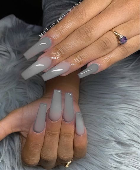 Light Blue Grey Nails, Pics Nails, Acrylic Nail Designs Coffin, Grey Nails, Amazing Nails, Cute Acrylic Nail Designs, Gray Nails, Long Acrylic Nails Coffin, Long Acrylic