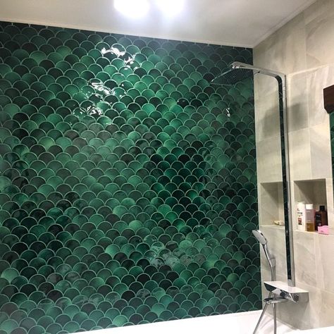 Bathroom Mosaic Tiles, Moroccan Fish, Scale Tile, Moroccan Fish Scale, Moroccan Bathroom, Mosaic Bathroom Tile, Fish Scale Tile, Green Fish, Handmade Tile