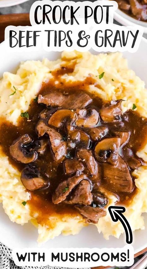 Beef Tips Slow Cooker, Crockpot Beef Tips And Gravy, Crockpot Beef Tips, Crock Pot Beef Tips, Beef Tip Recipes, Crock Pot Beef, Beef Tips And Gravy, Easy Crockpot Dinners, Slow Cooker Recipes Beef