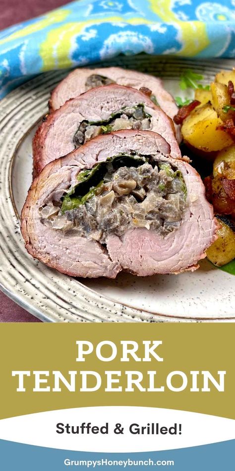 Grilled Pork Loin Recipes, Family Dinner Planning, Grilled Pork Tenderloin Recipes, Wrapped Pork Tenderloin, Smoker Grill Recipes, Mushroom Filling, Grilled Pork Loin, Bacon Wrapped Pork Tenderloin, Bacon Wrapped Pork