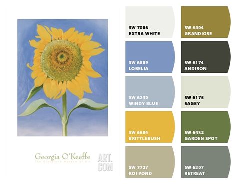 Yellow Wedding Colors Schemes, Sunflower Bathroom, Yellow Wedding Colors, Paint Color Ideas, Sunflower Colors, Color Schemes Colour Palettes, Kitchen Paint Colors, Georgia O Keeffe, O Keeffe