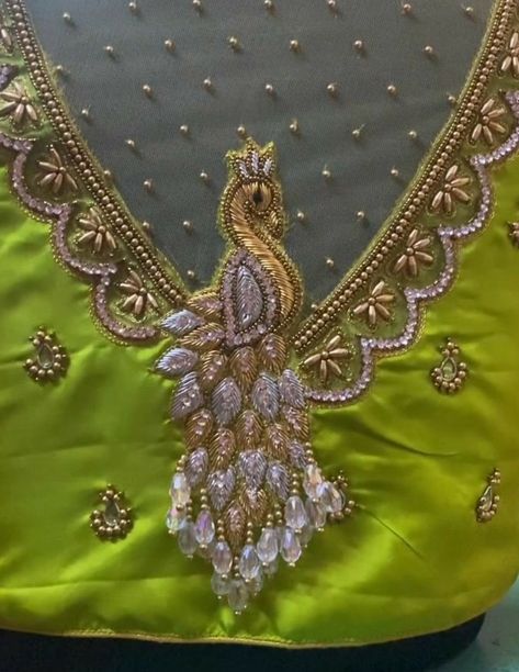 Patch Aari Work Blouse Designs, 3d Aari Work Blouse, Peacock Blouse Designs, Aari Blouses, Magam Work, Peacock Embroidery Designs, Aari Design, Latest Bridal Blouse Designs, Aari Blouse