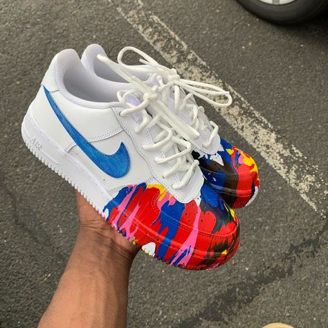 - Customized Splatter Front Air Force 1s Low - Sizes Available. - Done On Authentic White Air Force Ones. - Shoes And Labor Totaled. - Will Have A Splattered Front Look With A Blue Painted Nike Check. - Mails Once Custom Is 100% Completed. - Comment For Questioning. Hand Painted Sneakers, Sequin Sneakers, White Air Force Ones, Nude Sneakers, Nike Shoes Blue, Grey Tennis Shoes, Nike Fashion Sneakers, Painted Shoes Diy, Custom Sneakers Diy