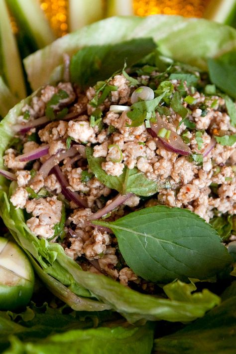 Thai Larb Gai (Chicken With Lime, Chili and Fresh Herbs) Recipe - NYT Cooking Nytimes Cooking, Thai Larb, Larb Gai, Chicken Larb, Hot Weather Meals, Fresh Herb Recipes, Minced Pork, Laos Food, Semillon