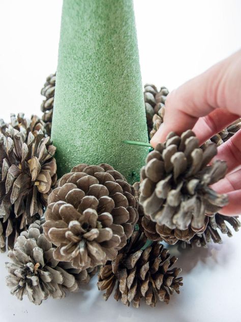 Turn Pine Cones Into a Tabletop Christmas Tree | HGTV Holiday Pine Cones, Pine Cone Tree, Small Pine Cones, Pine Cone Christmas, Pine Cone Christmas Tree, Christmas Pine Cones, Pine Cone Art, Diy Pinecone, Pinecone Crafts