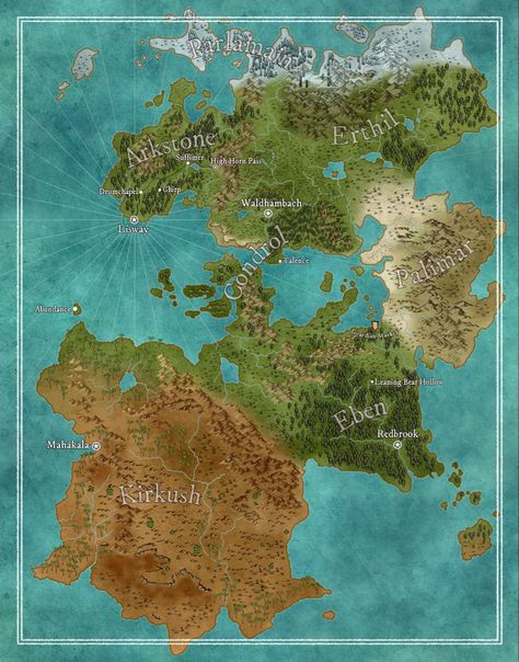 World Map Fantasy Art, World Map Concept Art, Fantasy Map Continent, Fantasy Continent Map, Fanasty Map, Fictional Continent Map, World Map Design, Imaginary Maps, Dnd World Map