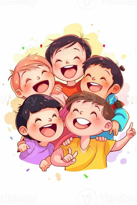 cartoon illustration of a group of children laughing and laughing. generative ai. Laugh Illustration, Family Cartoon Illustration, Toddler Illustration, Cartoon Laughing, Children Laughing, Laugh Cartoon, Kid Cartoon, Child Illustration, Illustration For Children