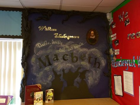 Shakespeare Macbeth classroom display Shakespeare Decorations, Shakespeare Classroom Decor, Macbeth Display, Macbeth Art, Macbeth Play, English Classroom Displays, Drama Classroom, English Display, Elizabethan England