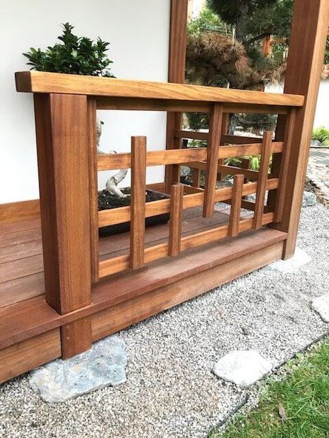 Porch Railing Designs, Deck Railing Design, Japanese Tea House, Eksterior Modern, Patio Deck Designs, House London, Deck Designs Backyard, Lan Can, Wood Project