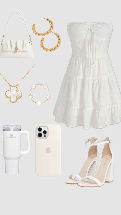 outfit#white#dateoutfit#cute Summer Outfits White Background, Cruise Aesthetic Outfits, White Aesthetic Outfit, Wonyoung Wardrobe, White Outfit Aesthetic, Paris Summer Outfits, All White Party Outfits, White Outfit Ideas, Colorful Collage