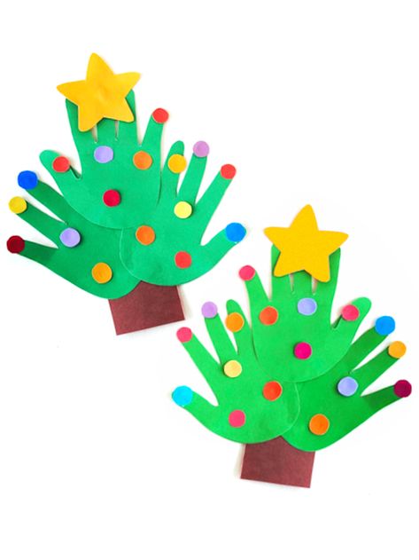 Handprint Christmas Tree Craft Hand Christmas Tree Craft For Kids, Christmas Crafts Easy For Kids, Hand Print Christmas Tree, Holiday Tree Craft, Playgroup Themes, Christmas Tree Crafts For Kids, Tree Crafts For Kids, Hand Christmas Tree, Handprint Christmas Tree