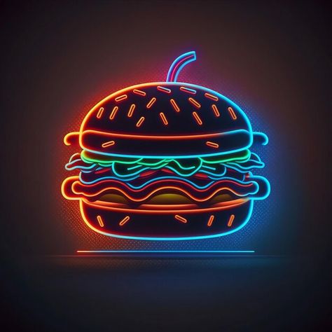 Neon burger illustration | Premium Photo #Freepik #photo #burger-illustration #burger-restaurant #hamburger #burger Neon Burger, Burger Neon, Burger Aesthetic, Burger Illustration, Hut Images, Foodtrucks Ideas, Neon Decorations, Burger Icon, Ipad Aesthetic