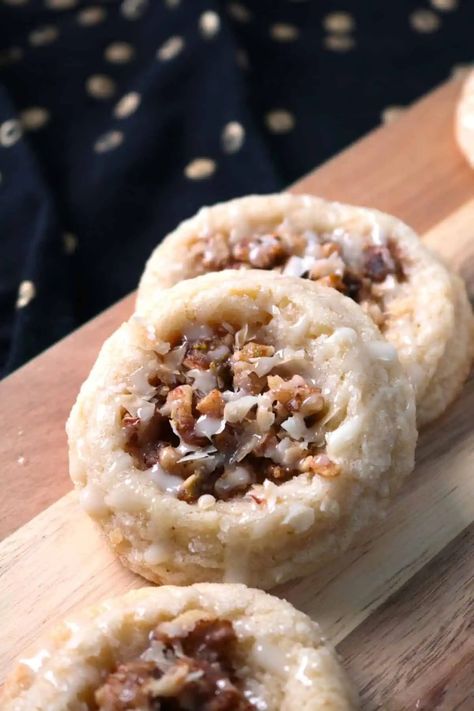 Baklava Thumbprint Cookie Recipe. Baklava Cookies Recipe, Baklava Cookies, Toffee Apple Dip, Thumbprint Cookie Recipe, Peppermint Bark Cookie, Thumbprint Cookie, Peanut Butter Cup Brownies, Cream Cheese Sugar Cookies, Sesame Cookies